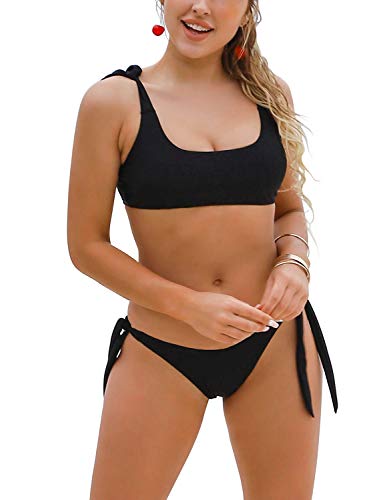 Luxe Womens Two Piece Swimsuits Tie Knot Padded Push Up Brazilian Thong Cheeky Bikini Set