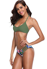 Luxe Women's Floral Printing Cutout Strappy Halter Swimsuits Bikini Suits
