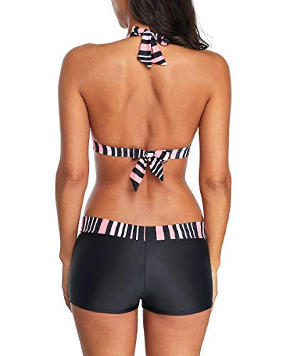 Luxe Halter Bikini Set with Boyshort Push Up 2 Piece Swimsuit Bating Suit for Women