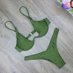 New high cut thong bathing suit high waist swimsuit Solid swimwear women Brazilian Biquini swim beach micro bikini set