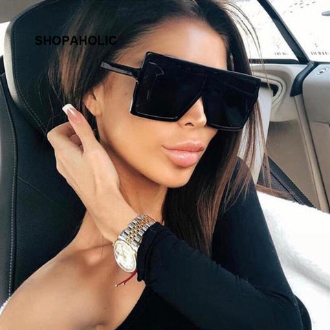 Oversized Square Sunglasses Women 2020 Luxury Brand Fashion Flat Top Red Black Clear Lens One Piece Men Gafas Shade Mirror UV400