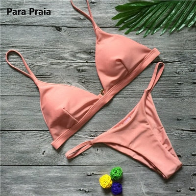 9 Colors Solid Bikini Set 2019 Sexy Push Up Swimwear Women Brazilian Swimsuit Low Waist Biquini Halter Two Pieces Bathing Suit