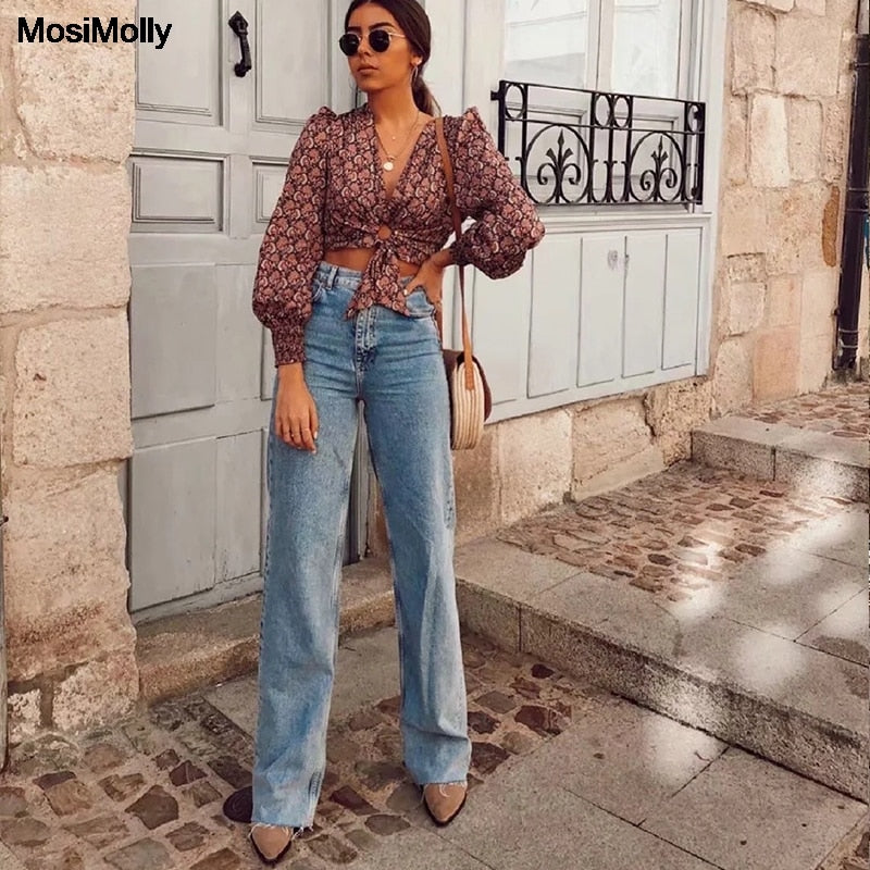 MosiMolly Washed Denim Jeans Pants Women Streetwear Wide Leg Floor Length Jeans Long Pants Femable Bottom 2020 Trendy