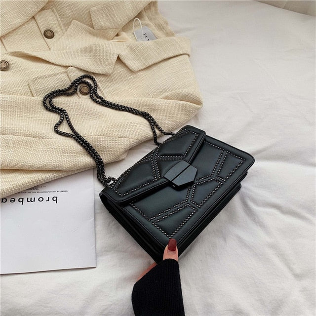Rivet Chain Brand Designer PU Leather Crossbody Bags For Women 2021 Simple Fashion Shoulder Bag Lady Luxury Small Handbags