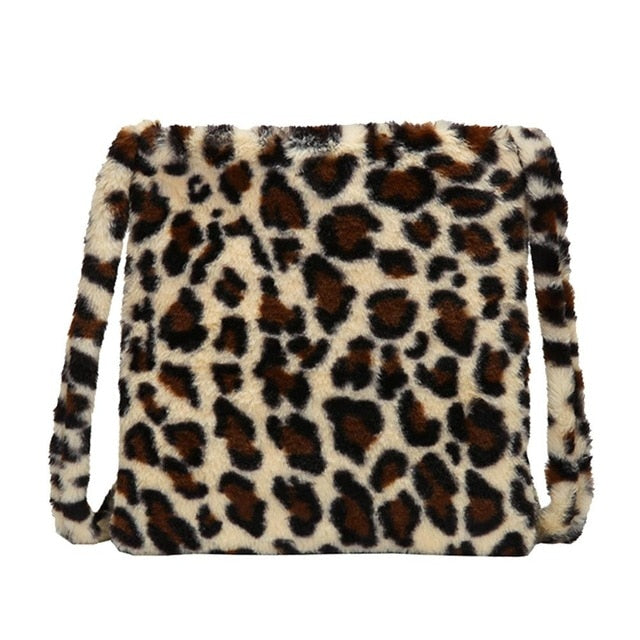 HOT Leopard Plush Shoulder Bags for Women's Autumn And Winter Fashion ladies Vintage Handbags women Large Capacity Messenger Bag