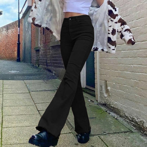 New High Waist Irregular Denim Female Flare Jeans  For Women Bell Bottom Fat Mom Jeans Wide Leg Skinny Jeans Woman Autumn Winter