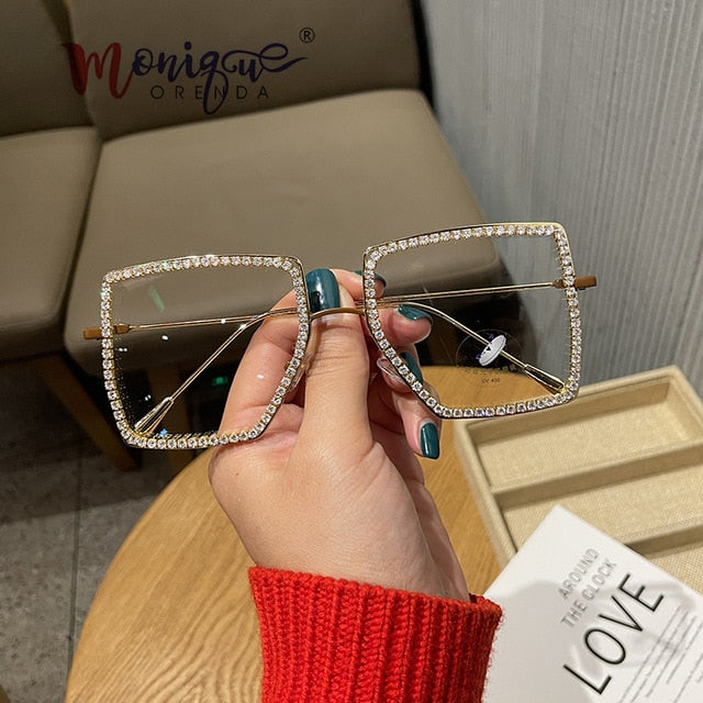 Fashion Transparent square sunglasses metal frame Women overize glasses Men Eyeglasses Frame nerd plain glasses clear shades