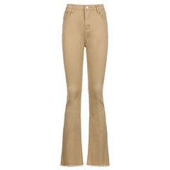 Vintage Brown Y2K Jeans For Girls Female Fashion Women's Classic Flare Denim Pants High Waist Trouser Harajuku Capris Pockets