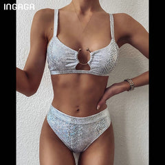 INGAGA High Waist Bikini Push Up Swimsuits Leopard Women's Swimwear 2021 Brazilian Bikini Set Biquini Sexy Bathing Suit Women