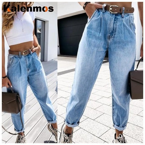 Boyfriend Jeans for Girl Elastic Waist Slim Fit Elegant Female Denim Trousers Bell Bottom Y2k Streetwear Flared Pants for Women