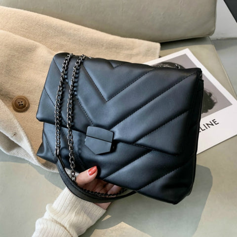 New Rhombus Black Rock Soft Single Shoulder Oblique Span Chain Bag Luxury Handbags for Woman 2020 PU Leather Messenger Bag